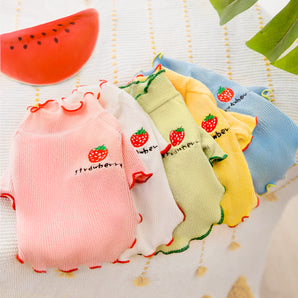 Strawberry Printed Cotton Dog Cat T-shirt
