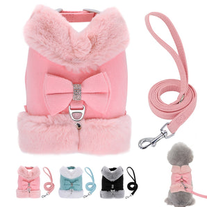Furry Dog Harness Leash Set
